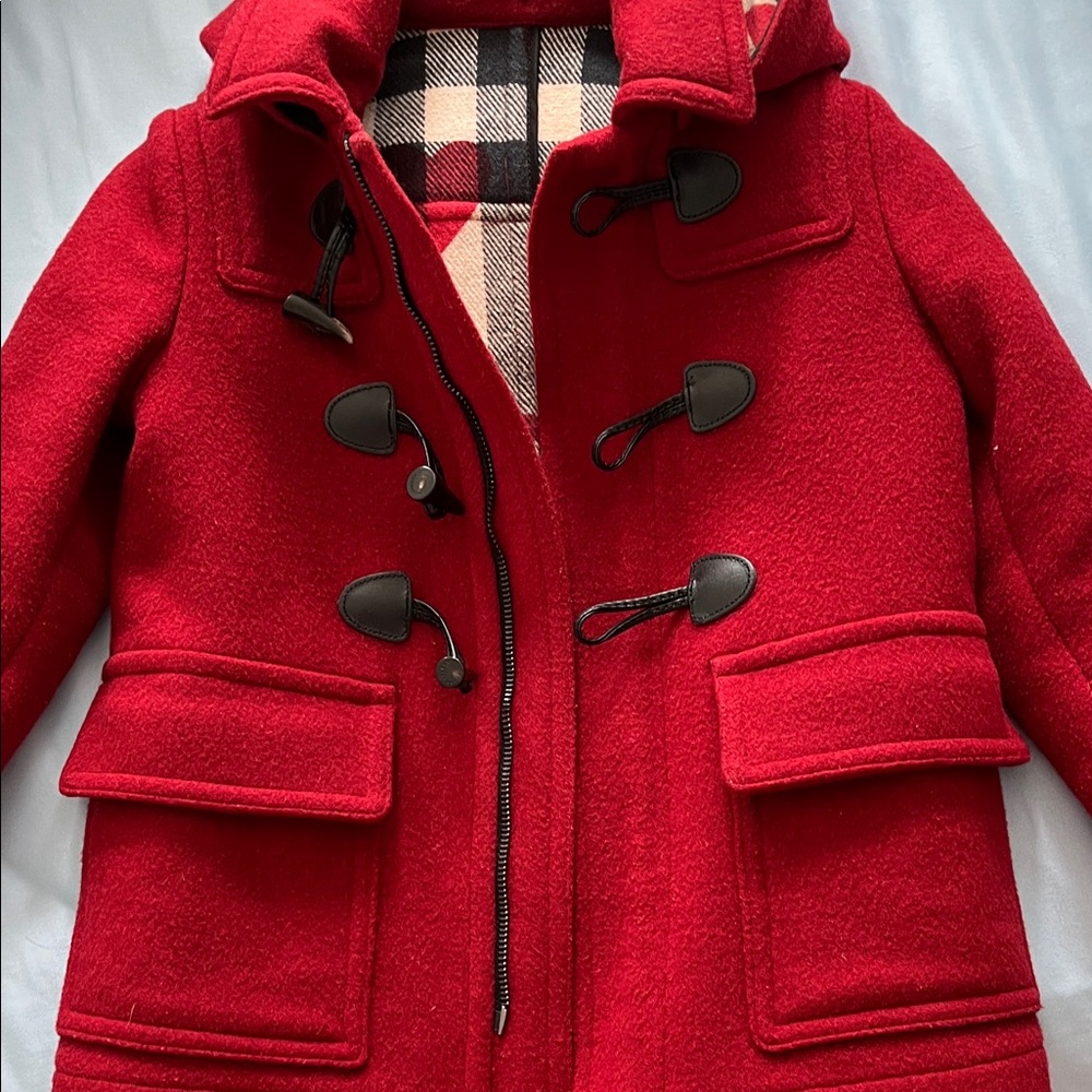 Burberry Red and Plaid Coat